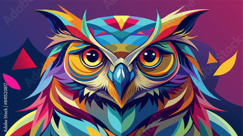Abstract animal Owl portrait with colorful double exposure paint with