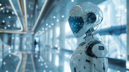 Robot in a Futuristic Office. Artificial Intelligence Concept