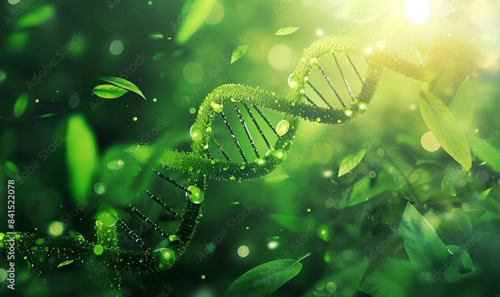 DNA intertwined with green leaves, representing biotechnology or synthetic biology DNA intertwined with green leaves, representing biotechnology or synthetic biology