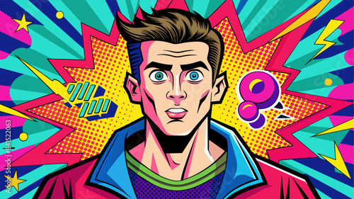 Comics illustration, retro and 90s style, pop art pattern, abstract crazy and psychedelic background