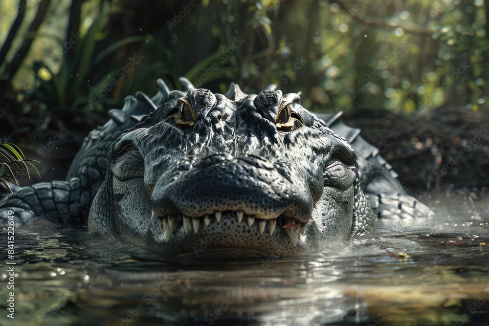 Obraz premium Close-up of an alligator in its natural habitat, suitable for use in articles or images about wildlife and nature