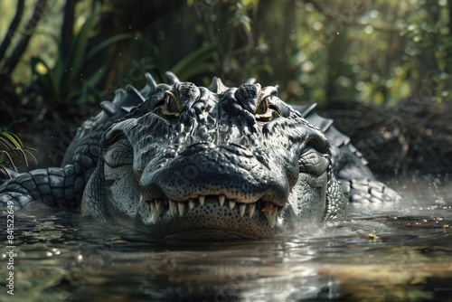 Close-up of an alligator in its natural habitat  suitable for use in articles or images about wildlife and nature