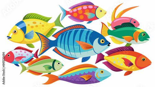 Collection of colorful fish on a transparent or white background