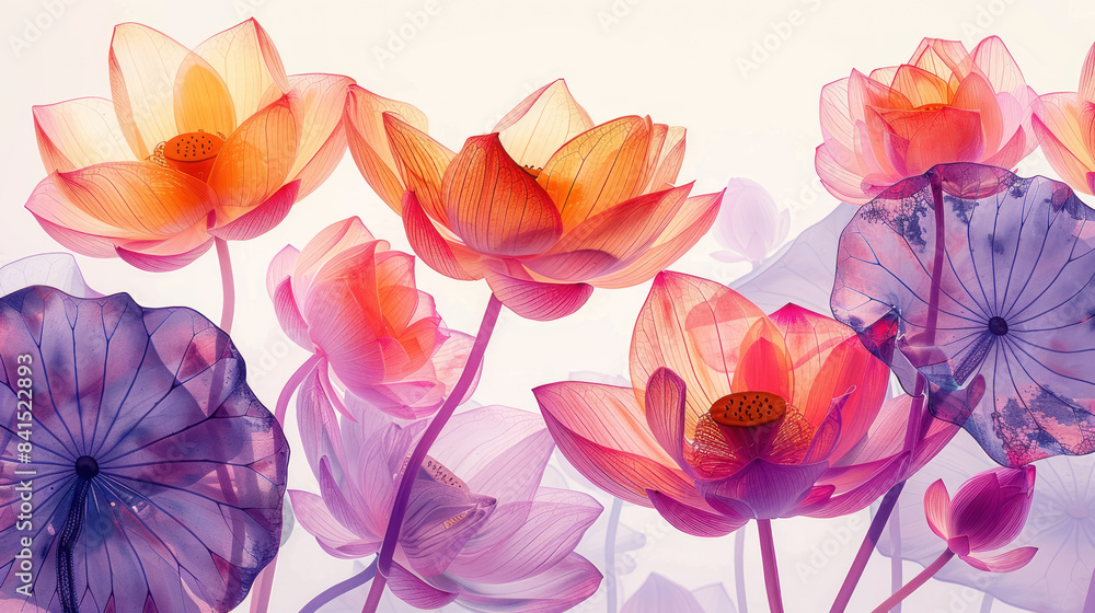 translucent lotus flowers in shades of pink and purple translucent lotus flowers in shades of pink and purple