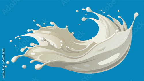 White milk wave splash with splatters and drops. Cutout on transparent