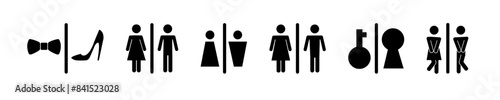 Restroom or bathroom for man and woman to peeing. Funny vector WC pictogram icon or sign. World toilet day. Stickman bath room. Unisex. Clean the toilets