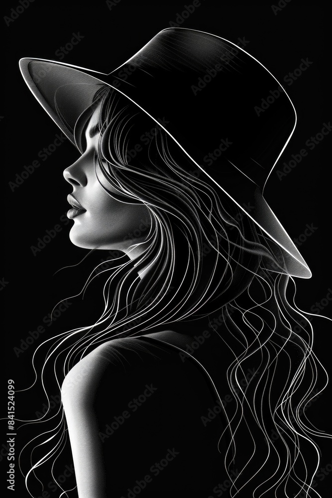 A woman with a hat and long hair sitting or standing, possibly outdoors A woman with a hat and long hair sitting or standing, possibly outdoors