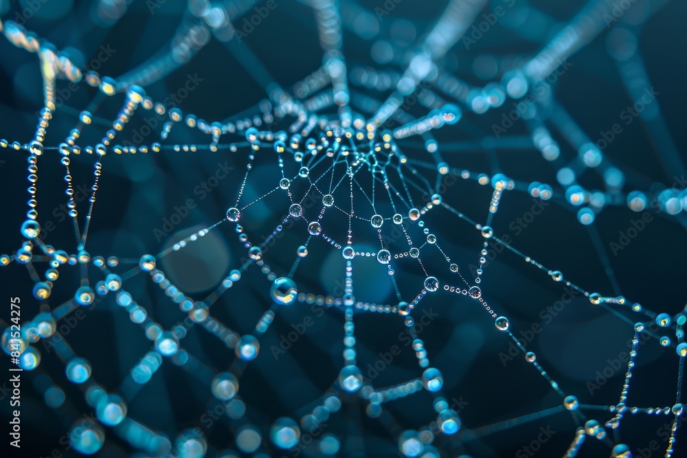 Close-up of a spider web covered in dewdrops, showcasing intricate patterns and delicate details against a blurred background. Close-up of a spider web covered in dewdrops, showcasing intricate patterns and delicate details against a blurred background.