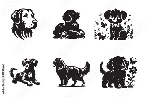 A cute dog head silhouette vector art illustration.