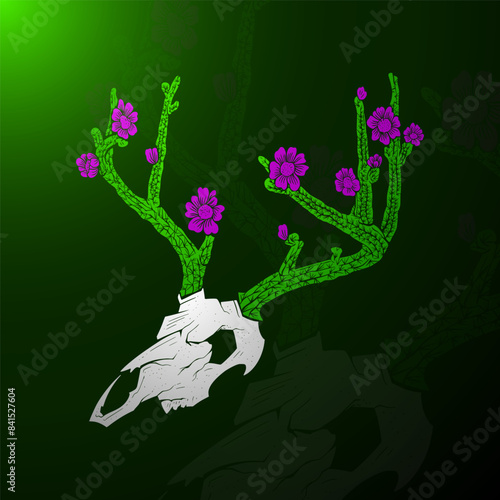 deer skull and cactus
