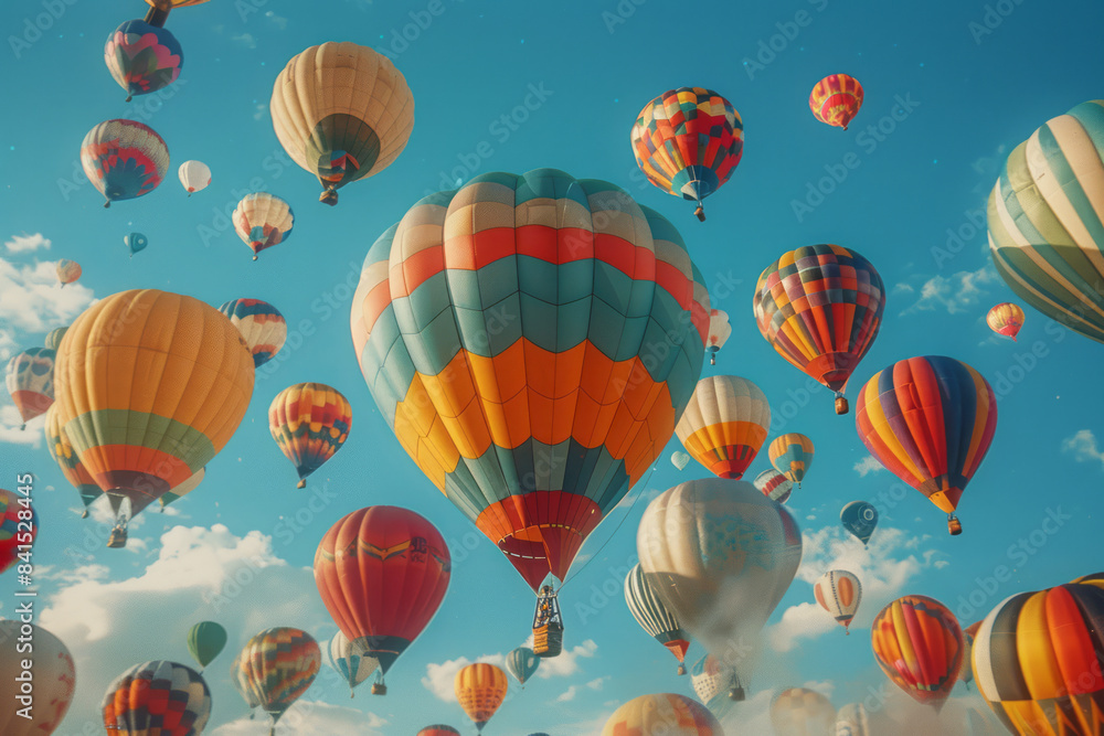 Obraz premium A bright and whimsical sky filled with colorful hot air balloons,