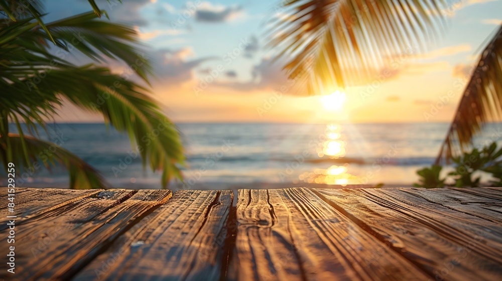 empty wooden table on tropical beach empty wooden table on tropical beach