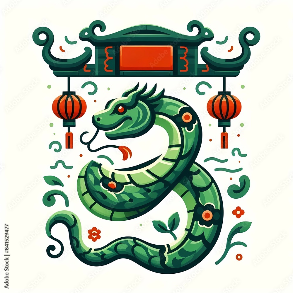 Green wooden snake, symbol of 2025 new year according to the Chinese calendar.Celebrating 2025