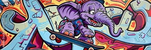 Wallpaper Mural Anthropomorphic Punk Rock Elephant Skateboarding in Vibrant Skate Park Scene Torontodigital.ca