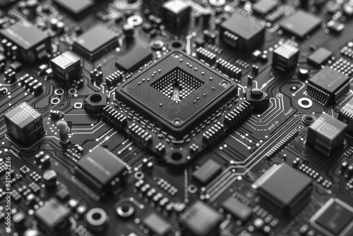Detailed depiction of a microchip's internal circuitry and connections.
