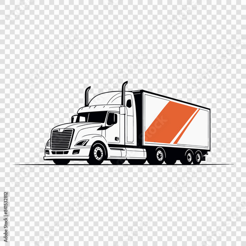 Vector illustration of a modern truck in black and white, with a clear background