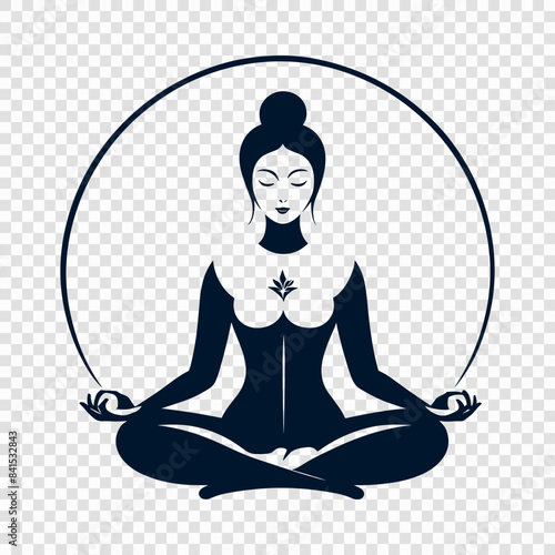 Meditative Yoga Pose Silhouette with Lotus and Chakra Symbols