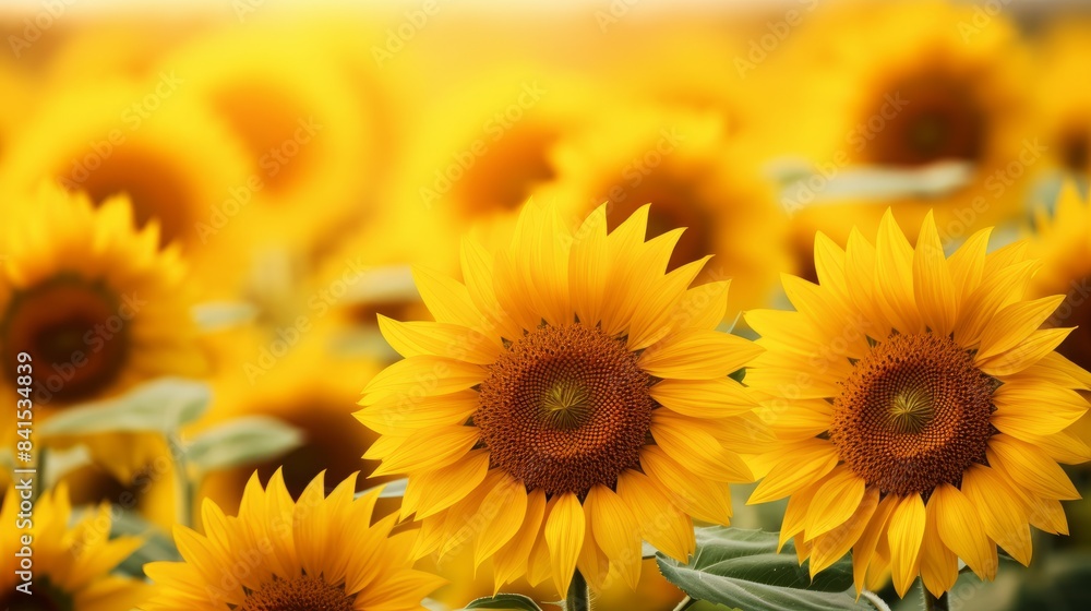 Beautiful field of blooming sunflowers against blurry sunset golden light. Summer sunflower flower background banner. Beautiful field of blooming sunflowers against blurry sunset golden light. Summer sunflower flower background banner.