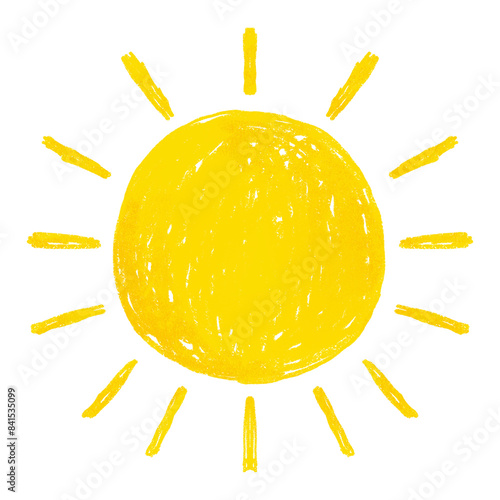 Yellow sun icon png cute crayon shape, transparent background photo