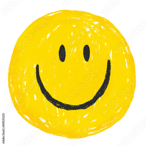 Yellow smiling face icon png cute crayon shape, transparent background photo