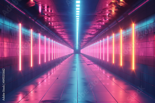 Wallpaper Mural Neon-lit corridor with abstract digital patterns and bright, glowing colors, Torontodigital.ca