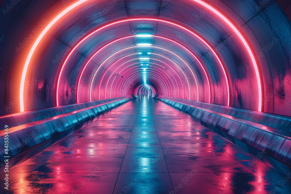 Futuristic light tunnel with dynamic, abstract digital designs and neon lights, Futuristic light tunnel with dynamic, abstract digital designs and neon lights,