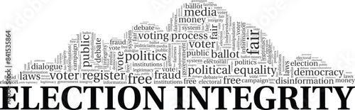 Election Integrity word cloud conceptual design isolated on white background.