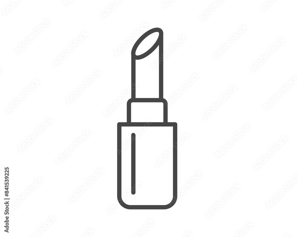 Makeup and cosmetics. Beauty linear vector graphic icons in the form of lipstick with lip care cap.