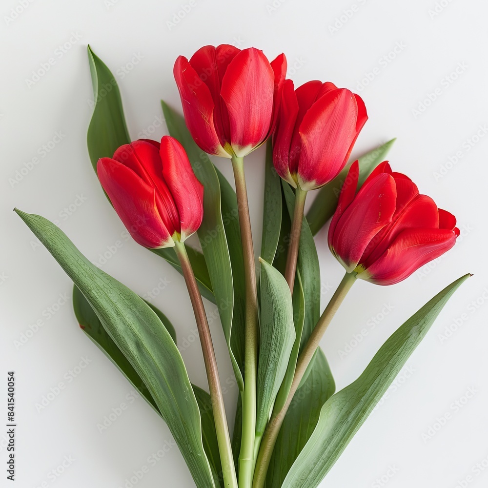 Vibrant Red Tulips on White Background for Spring Decor Generative AI