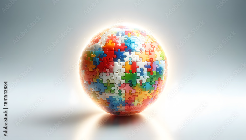 a globe made of colorful jigsaw puzzle pieces, glowing brightly to symbolize intense creativity and brilliant ideas. a globe made of colorful jigsaw puzzle pieces, glowing brightly to symbolize intense creativity and brilliant ideas.