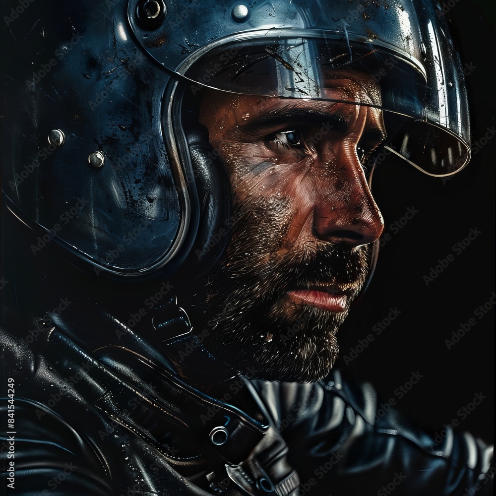 Motorcyclist Portrait at Night Generative AI Motorcyclist Portrait at Night Generative AI