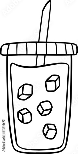 Retro iced coffee doodle outline