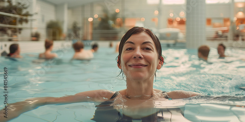 Frau schwimmt in Schwimmhalle photo