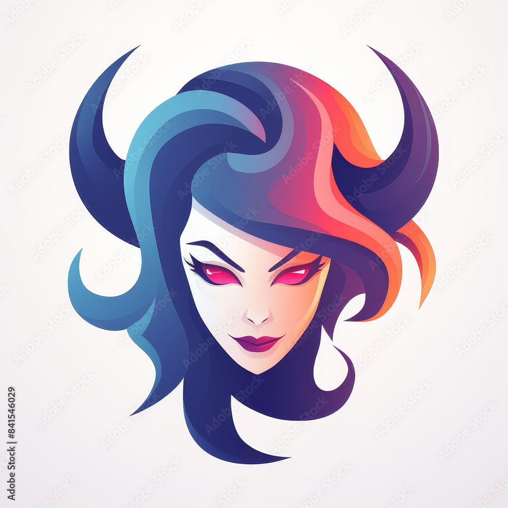 Eyecatching devil demon woman logo with horns on a white background illustration. Eyecatching devil demon woman logo with horns on a white background illustration.
