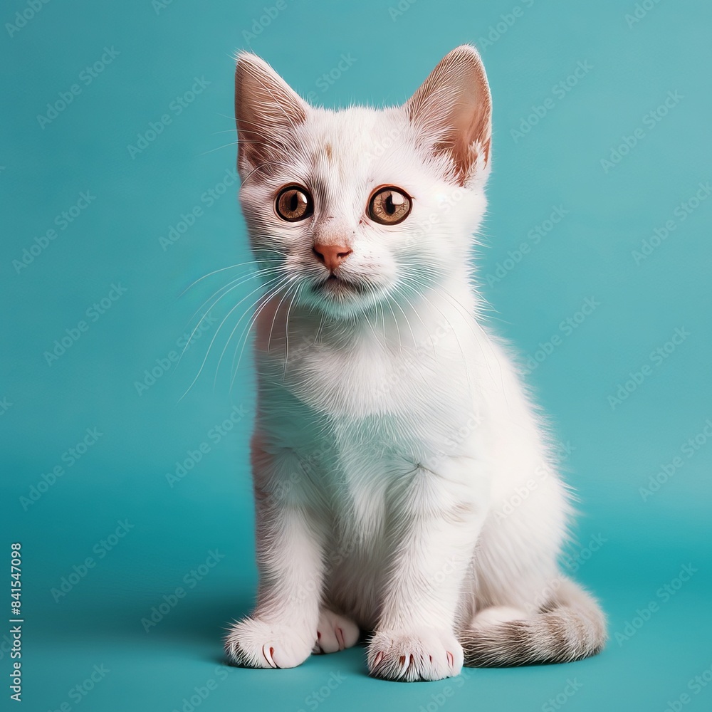 Obraz premium Adorable Kitten Portrait on Turquoise Background for Pet Lovers Generative AI