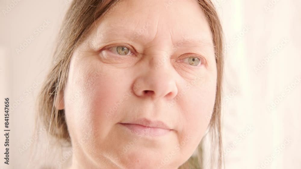 close up mature woman 55 years face, Itchy and burning eyes, wrinkles around eyes, vision examination, eye fatigue, color perception, cosmetic anti-aging procedures close up mature woman 55 years face, Itchy and burning eyes, wrinkles around eyes, vision examination, eye fatigue, color perception, cosmetic anti-aging procedures