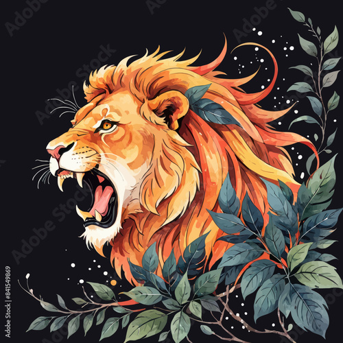 a painting of a lion with its mouth open