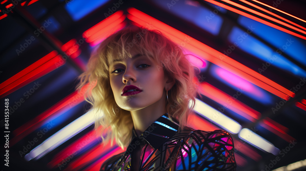 Vibrant Neon Portrait of a Blonde Woman Vibrant Neon Portrait of a Blonde Woman