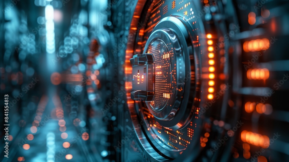 Conceptual image of a locked safe with digital elements, representing secure storage of sensitive information. Conceptual image of a locked safe with digital elements, representing secure storage of sensitive information.