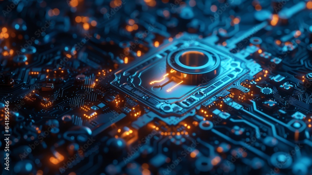 Fototapeta premium Image of a digital lock with a key, symbolizing secure access control for data or devices.