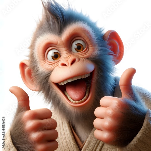 a mischievous monkey doing 👍 white background 
