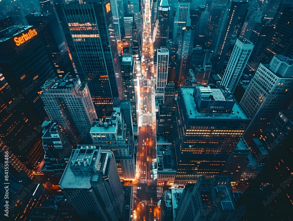 Aerial View of Vibrant and Energetic Cityscape with Tall Buildings and Bustling Streets Aerial View of Vibrant and Energetic Cityscape with Tall Buildings and Bustling Streets