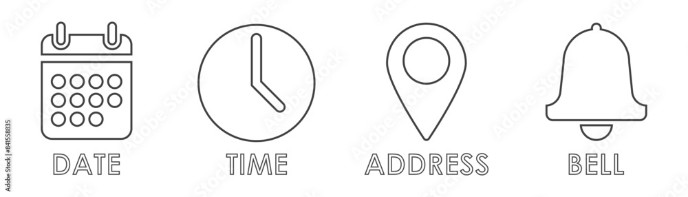 address, time, date icon on white background. address, time, date icon on white background.