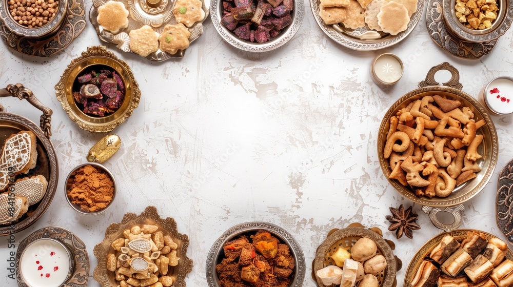 Mininmalistic Eid al-Adha the Feast of Sacrifice food and festive celebration on neutral studio background with copyspace Mininmalistic Eid al-Adha the Feast of Sacrifice food and festive celebration on neutral studio background with copyspace