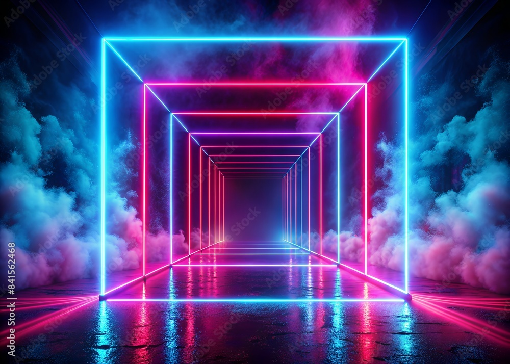 3d render square portal neon light background 3d render square portal neon light background