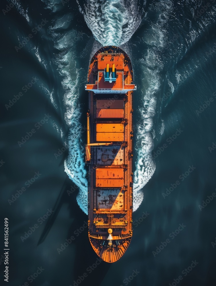 A large ship is sailing through the ocean with a lot of water splashing behind it A large ship is sailing through the ocean with a lot of water splashing behind it