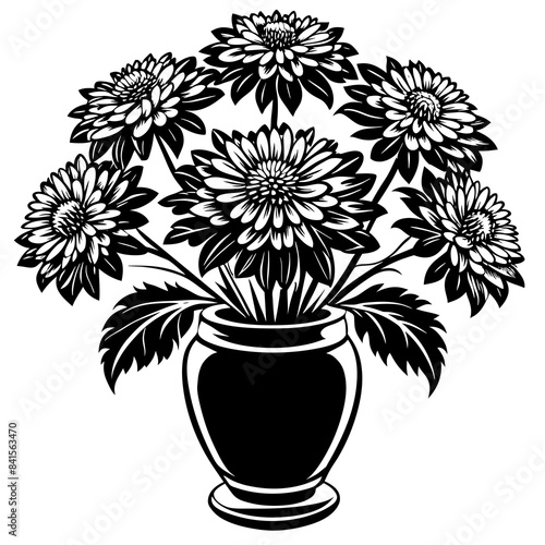 chrysanthemum vase vector silhouette illustration