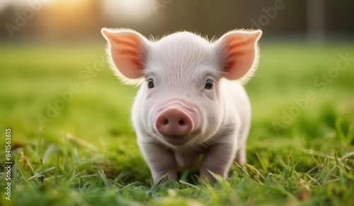 Vegan Values Newborn Piglet Standing Proud on Grass © Oleks Stock