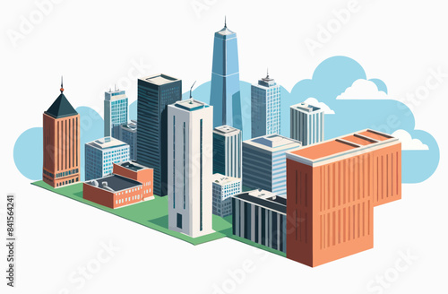 a city with tall buildings and a sky scraper