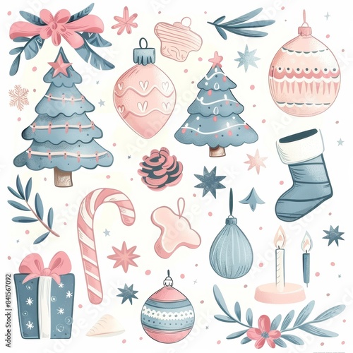 Whimsical Christmas Symbols on Pastel Background Generative AI